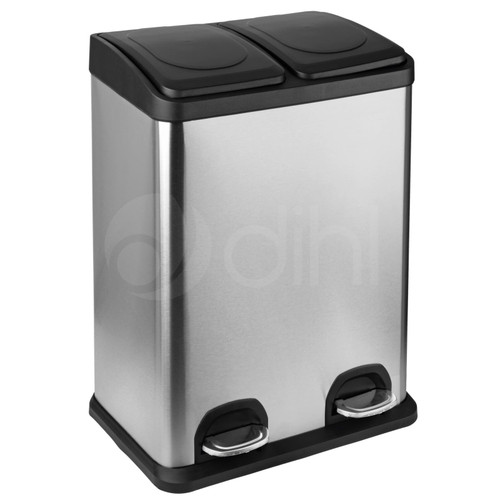 Dihl 40 Litre Stainless Steel Dual Recycle Pedal Bin 2 x 20L With Removable Buckets