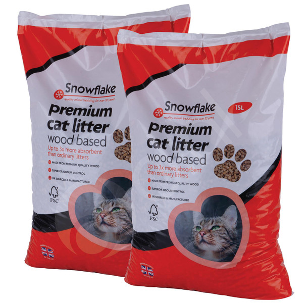 Snowflake 2 x 15L Premium Wood Based Cat Litter