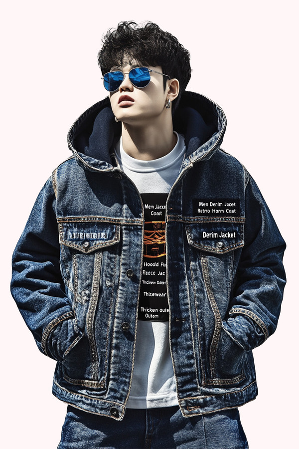 Denim Jacket Warm Coat Retro Hooded Fleece Denim Jacket Warm Coat Retro Hooded Fleece