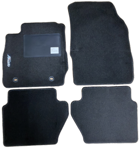 Kit 4 Tappetini Auto per FORD FIESTA dal 2008 al 2012, con logo fiesta, Neri, con clip, Nuovi