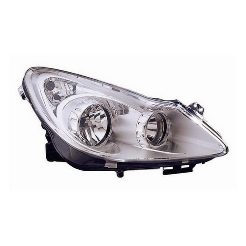 Faro ottico anteriore destro per OPEL CORSA D dal 2006 al 2011 H7+H1, Elettrico, Cromato, Nuovo