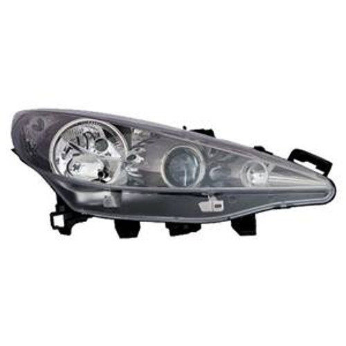 Faro anteriore destro ottico per PEUGEOT 207 fase 1, 2006-2009, H7+H7+H1, con motore, nero, Nuovo
