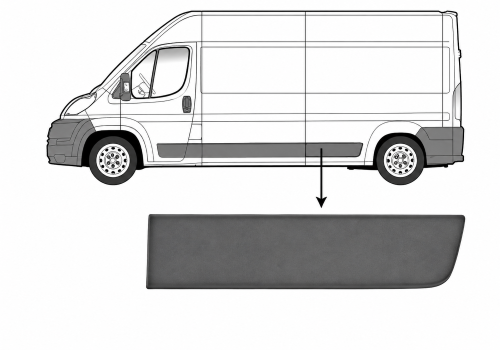 Modanatura laterale sull'alettone posteriore sinistro per CITROEN JUMPER II fase 1, 2006-2014, telaio lungo, Grigio, 80 cm, Nuovo