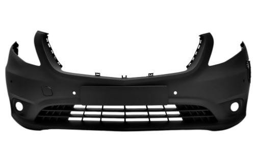 Paraurti anteriore per MERCEDES VITO III (W447) 2019-2024, con copertura gancio traino, con fendinebbia, 4 fori PDC + 2 fori Park Assist, foro di ricarica elettrica, Mod. E-VITO, Nuovo, pronto per la verniciatura