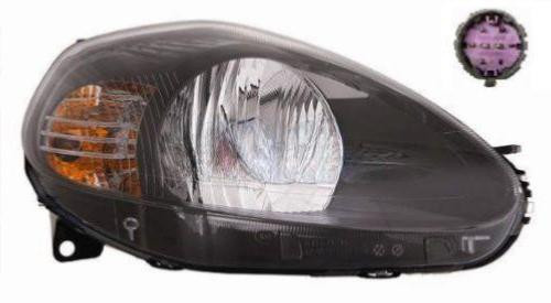 Faro anteriore destro per FIAT GRANDE PUNTO dal 06/2008 in poi, con catarifrangente nero, connettori viola, H4, nuovo