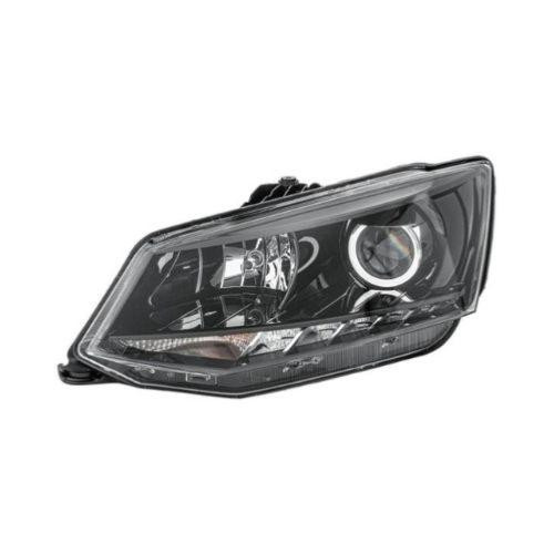 Faro anteriore sinistro principale per SKODA FABIA III fase 1 2015-2018, H7+H7, regolazione elettrica, con motore, con luce diurna, nero, LED, Nuovo.