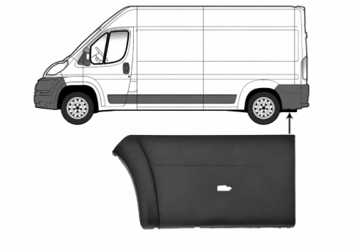 Modanatura parafango posteriore sinistro per PEUGEOT BOXER II fase 1 2006-2014, grigio goffrato, con clip, con indicatore di direzione laterale, passo lungo, nuovo