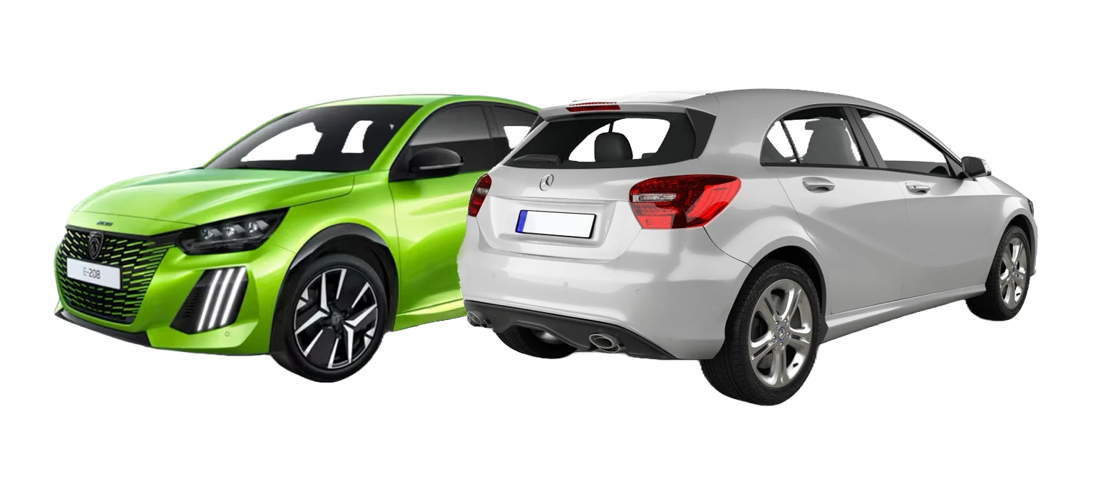Vista anteriore e posteriore di due auto per individuare i ricambi di carrozzeria
