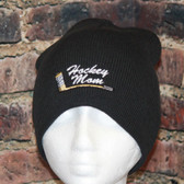 Hockey Mom with embroidered stick logo Black Beanie Toque 