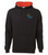 Black with orange hoodie. Embroidered full colour logo on left chest