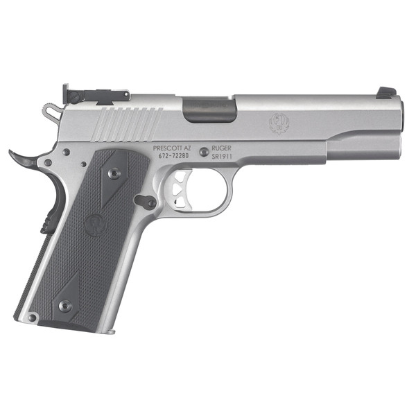 Ruger SR1911 10mm 5" 8-Round Stainless Steel Pistol with Rubber Grips and Adjustable Sights
