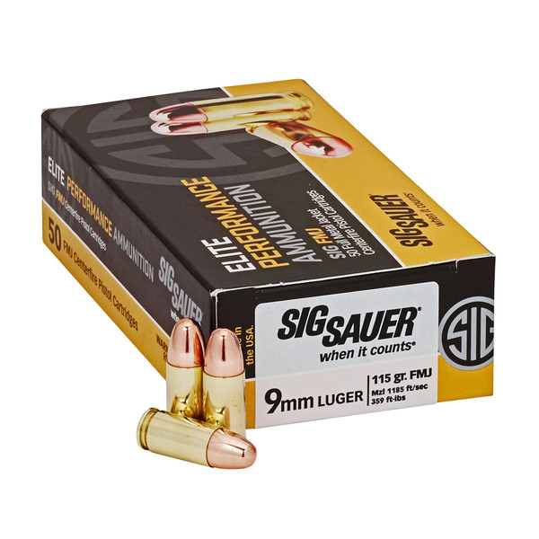 SIG 9mm 115 Grain FMJ Ammunition - 50 Rounds/500 Rounds