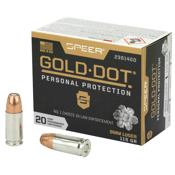 Speer Gold Dot 9mm 115 Grain Hollow Point Ammunition - 20 Rounds/200 Rounds