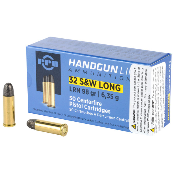 PPU 32 S&W Long Lead Round Nose 98 Grain Ammunition - 50 Rounds per Box, 500 Rounds per Case