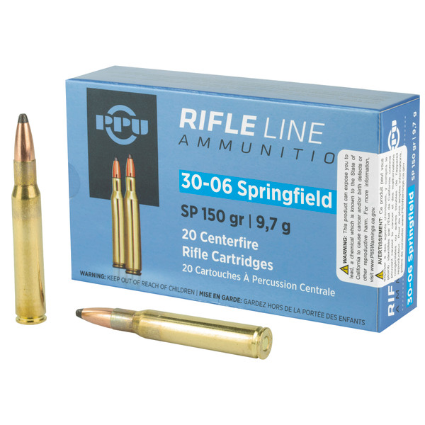 PPU 30-06 Springfield 150 Grain Soft Point Ammunition - 20 Rounds per Box, 200 Rounds per Case
