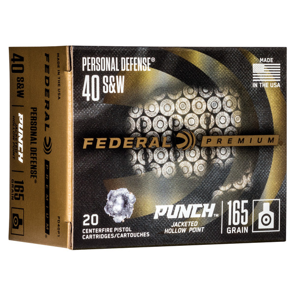 Federal Punch .40 S&W 165 Grain JHP Ammunition - 20 Rounds per Box, 200 Rounds per Case