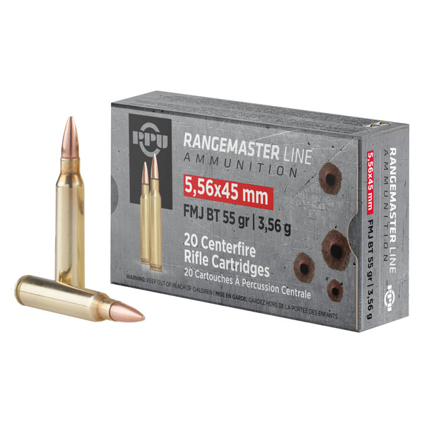 PPU 556 NATO 55 Grain FMJ Ammunition - 20 Rounds per Box, 1000 Rounds per Case
