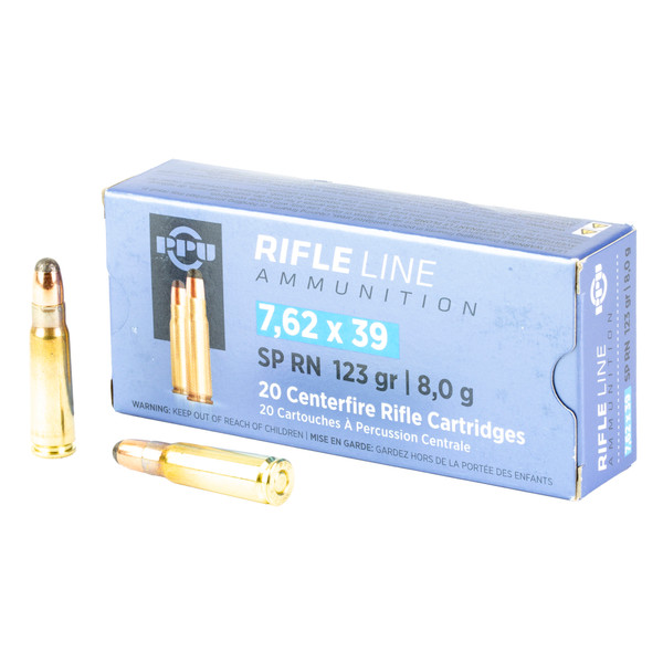PPU 7.62x39mm 123 Grain Soft Point Ammunition - 20 Rounds per Box, 1000 Rounds per Case