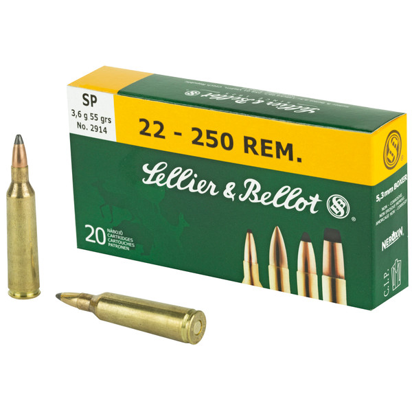 S&B .22-250 Remington 55 Grain Soft Point Ammunition - 20 Rounds/500 Rounds Bulk Pack