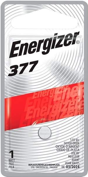 Energizer 377BPZ Silver 1.55V Battery, 24mAh, Single Pack (72 Count)