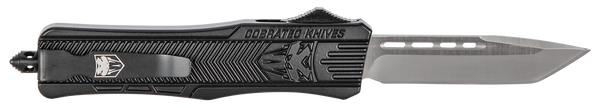 CobraTec CTK-1 Medium OTF Tanto Knife with D2 Steel Blade and Black Aluminum Handle