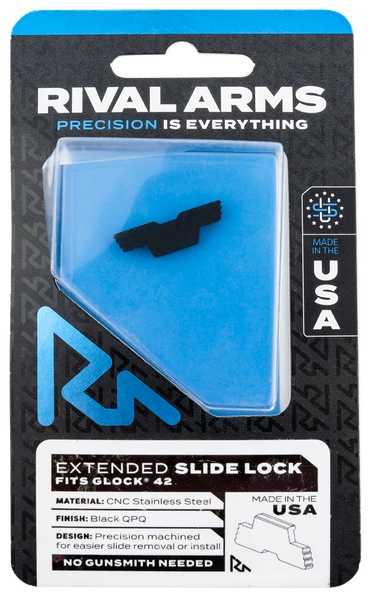 Extended Slide Lock for Glock 42 - Black QPQ Stainless Steel by Rival Arms
