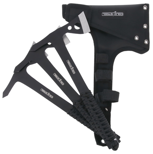 Cold Steel Throwing Axes Set - 1.75" Black Oxide Blades, Paracord Handles, 3-Pack