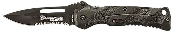 Smith & Wesson Black Ops Folding Knife with Part Serrated Blade and Pocket Clip