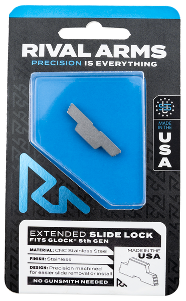 Extended Polished Stainless Slide Lock for Glock 34/17/19 Gen5 by Rival Arms