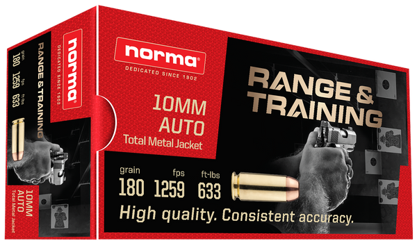 Norma 10mm 180gr TMJ Ammo - 50 Rounds per Box