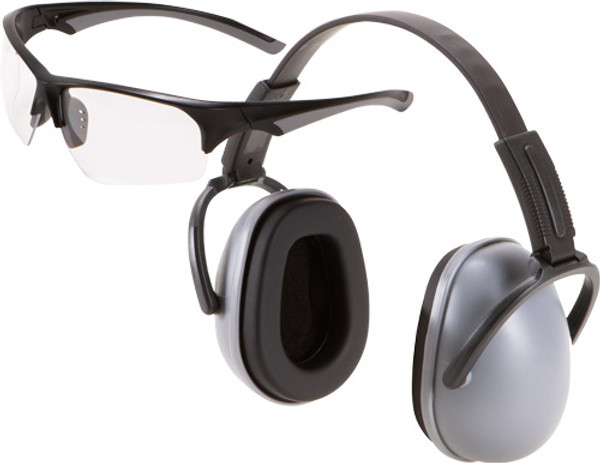 23dB Gray Ear Muffs & Clear Safety Glasses Combo