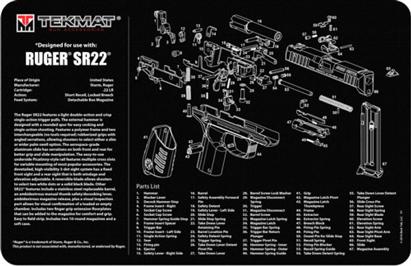 Ruger SR-22 Pistol Armorer's Bench Mat - 11"x17" TekMat