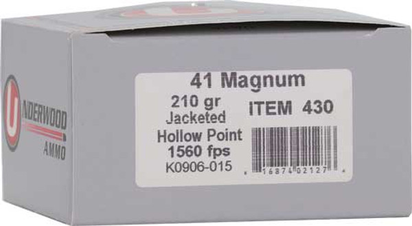 Underwood .41 Rem Mag 210gr JHP Ammo - 20 Rounds per Box, 10 Boxes per Case