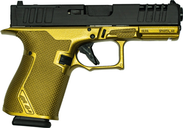 BLACK SLIDE GALAXY GOLD FRAME GLFA 19 STRIKER 9MM 4" 15-ROUND CAPACITY