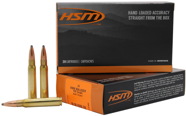 HSM 8mm Mauser 195gr Soft Point Ammo - 20 Rounds per Box