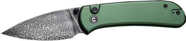 CIVIVI Qubit 2.98" Green/Damascus Button Lock Knife