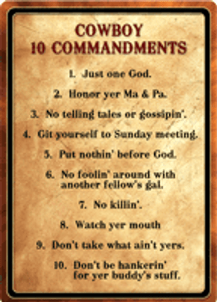 Cowboy 10 Commandments Sign - 12x17 Rivers Edge