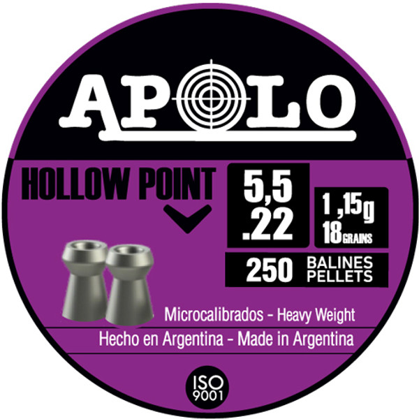 Hatsan Apolo .22 Hollow Point Pellets - 250 Pack, 18 Grain