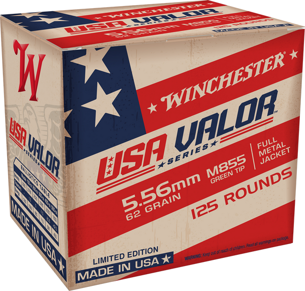 Winchester USA Valor M855 5.56x45mm NATO 62gr FMJ Ammo - 125 Rounds