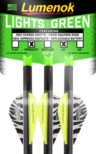 Lumenok 20" Carbon Crossbow Arrows with Green Lighted Crescent Nocks - 3 Pack