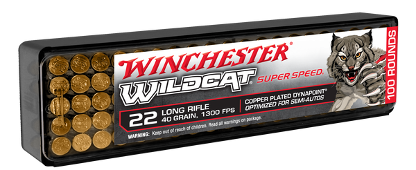 Winchester Wildcat Super Speed 22LR 40gr Copper Plated DynaPoint Ammo - 100/Box