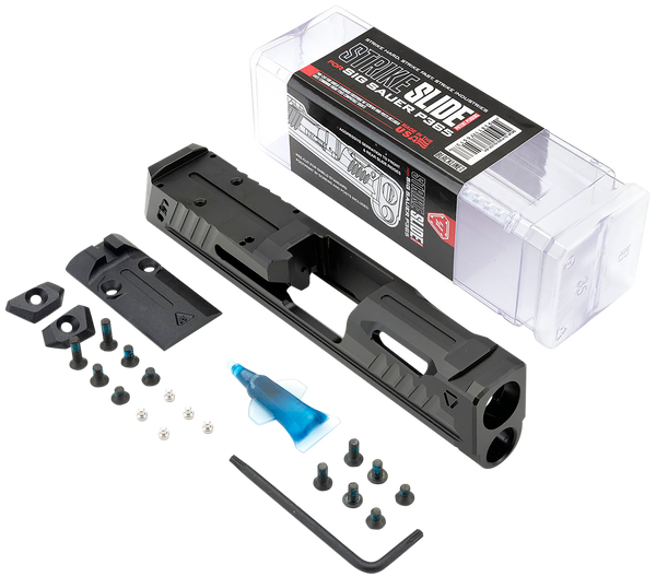 Strike Industries Black Stainless Steel Replacement Slide for Sig P365 with Ports & Optics Cut, Includes Charging Handle