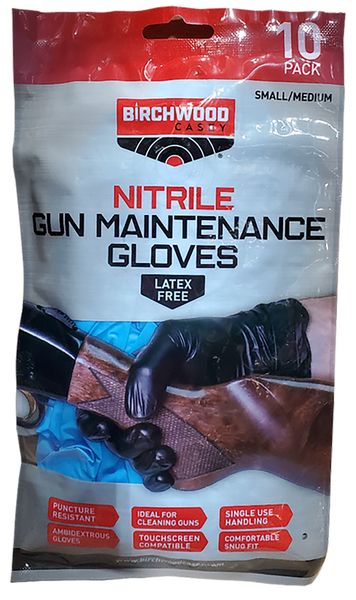 Birchwood Casey NGLVS-M Nitrile Gloves Black Small/Medium 10 Pack