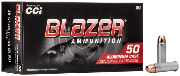 CCI 3519 Blazer 38 Special +P 158gr TMJ Ammo - 50 Rounds/Box, 20 Boxes/Case