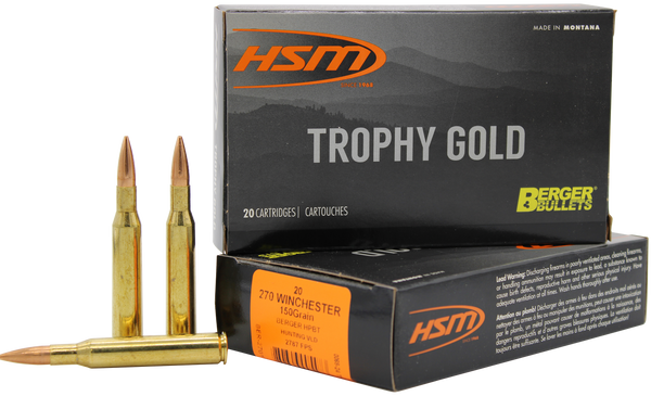 HSM 270 Win 150 gr Berger VLD Trophy Gold Extended Range Ammo - 20 Rounds