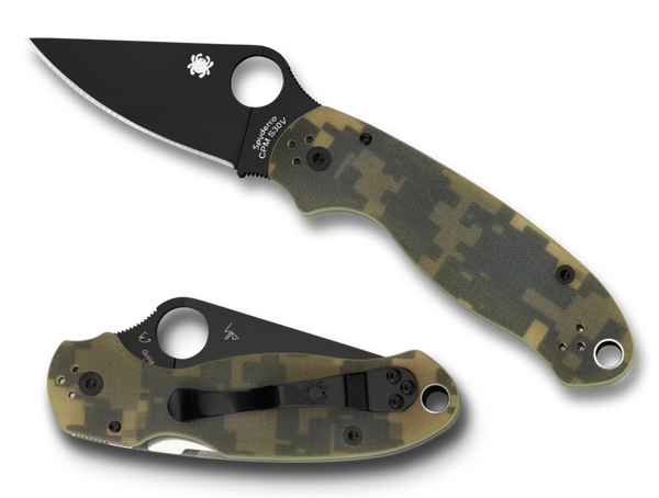 Spyderco Para 3 Camo G10 Handle Folding Knife with Black DLC CPM S30V Blade