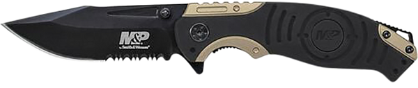 Smith & Wesson SWP13BSCP M&P 3.50" Folding Knife with Part Serrated Blade and Black & Tan Handle