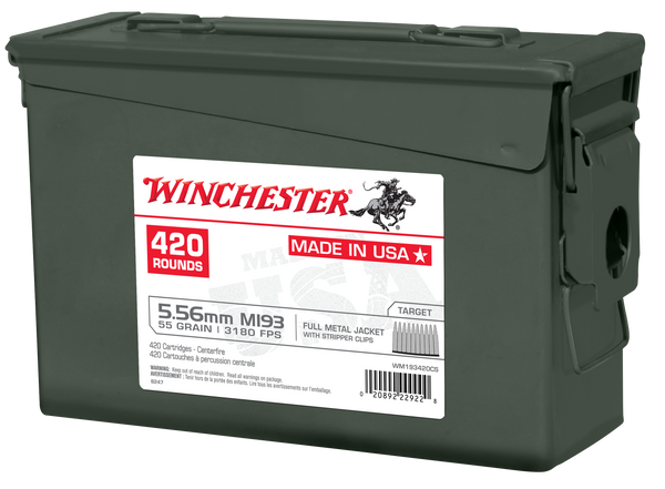 Winchester Ammo WM193420CS USA M193 5.56x45mm NATO 55gr FMJ 840rds/420Bx - 2 Cans