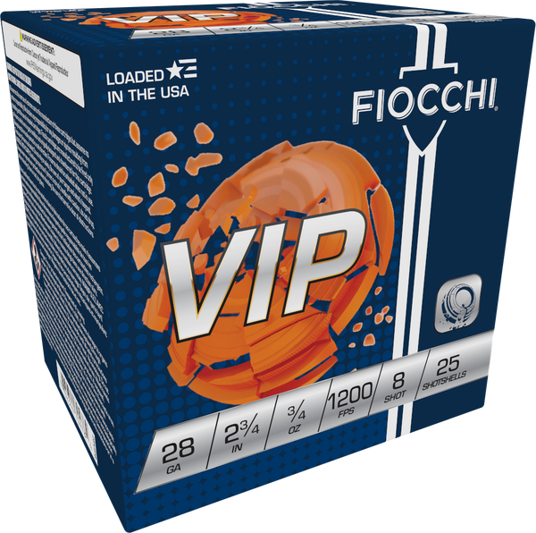 Fiocchi Exacta Target VIP 28 Gauge 2.75" 3/4oz #8 Shot - 25 Rounds Per Box, 10 Boxes Per Case