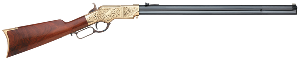 Taylors & Company 1860 Brass Engraved 45 Colt Lever-Action Rifle with Octagon Barrel and Walnut Stock